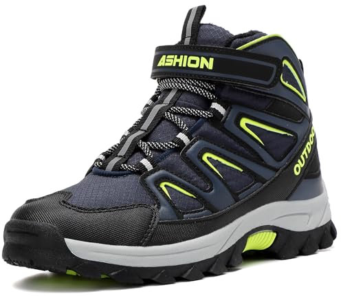ELAPHURUS Kinder Winterstiefel Jungen Wanderstiefel Warmfutter Schneestiefel Mädchen Baumwollschuhe Trekking Wanderschuhe,Dunkelblau Grün,36 EU