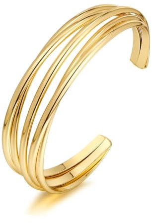 HEEYA Bracelet Manchette Jonc Plaqué Or 14 Carats pour Femmes, Bracelet Minimaliste Simple et Réglable,Cadeaux d'anniversaire pour Filles et Femmes