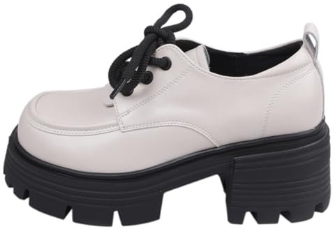 Mocasines para mujer sin tacón vegano con plataforma para mujer Zapatos de cordones de piel sintética Plataforma Color sólido Suela gruesa Tacones cuadrados Zapatos con cordones Botines cortos Punta