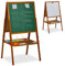 Relaxdays Kinderstandtafel, magnetische Spieltafel, höhenverstellbar, 122-160x65x69 cm, Whiteboard & Kreidetafel, braun