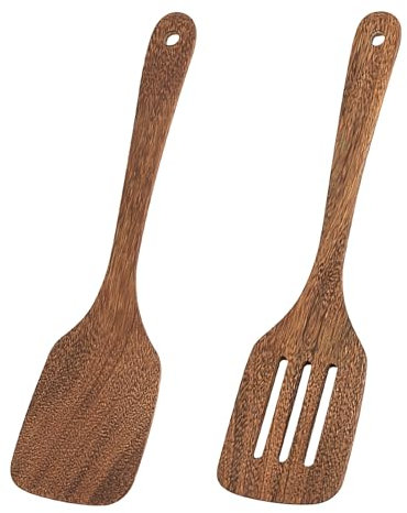 VOSSOT Lot de 2 spatules en bois - Ustensiles de cuisine fendus en bois - Ustensiles de cuisine avec trou - Spatules plates en bois
