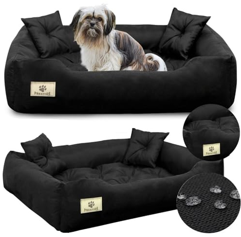 KING DOG Hundebett Grosse Hunde Waschbar L 100 x 75 cm Wasserdicht Hundekissen Haustierbett Hundekorb Hundebett Abwaschbar Orthopädisches Hundebetten Wasserdichtes Material Silikon Füllung Schwarz