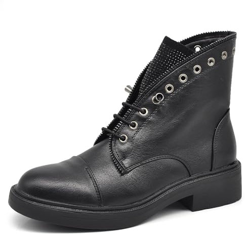 IF Fashion Stivaletti Stivali Anfibi Scarpe da Donna Lacci Elasticizzati Strass MP362 Nero 36