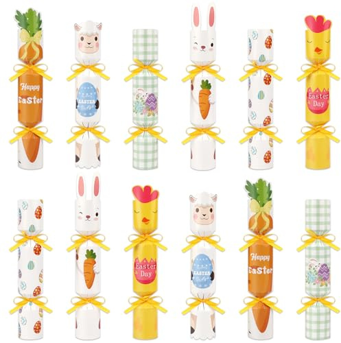 DPKOW 12 pezzi Scatole di Pasqua Crackers Scatole Regalo di Pasqua, Scatole di cioccolatini fai da te per dolci Scatole di Uova di Pasqua Coniglio Pollo Crackers per Artigianato e Riempimento