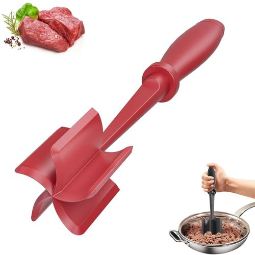 Meat Chopper, Ground Beef Masher with 5-Blade Head, Meat Chopper for Cooking,Mince Masher, Ground Beef Masher Tool,Versatile Kitchen Tool for Mince Masher (1, red)