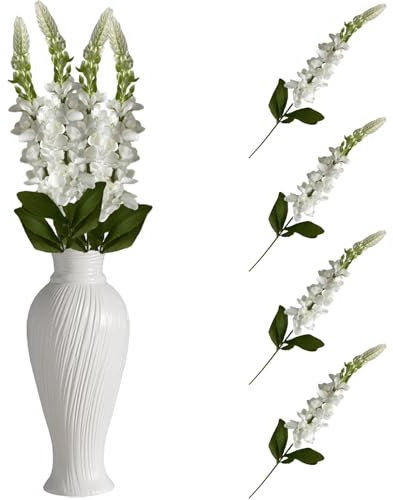 astylishome Artificial White Flowers Small Hyacinth - 4PCS Fake Plants Indoor Outdoor Planter Home Garden 5605