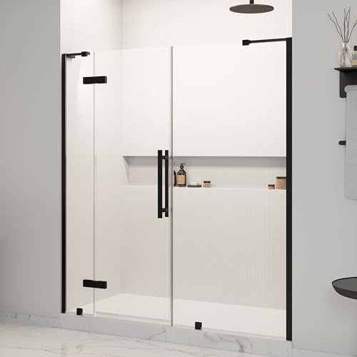 OVE Decors Tampa 69 to 71 5/16 in. W x 72 in. H Alcove Frameless Pivot Hinge Shower Door in Black, 2025