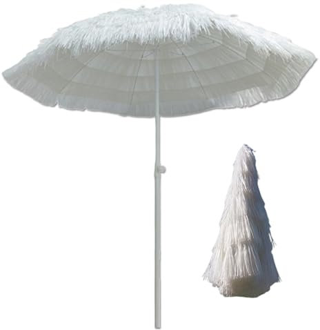 XUQQU 2,0 M Weißer Terrassenschirm Aus Stroh, Gartenschirm, Bastschirm, Großer Garten Sonnenschirm, Kippbarer Sonnenschutzschirm Für Garten, Strand, Terrasse, Ohne Ständer
