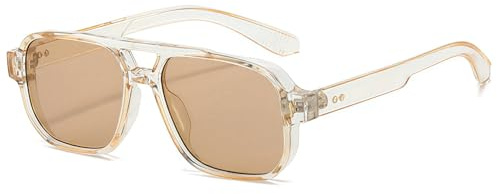 JCTAIFOO Mode Quadratisch Sonnenbrille, Vintage Retro Rechteck Sonnenbrille für Damen Herren, Trendige UV400 Brille (Champagner/Hellbraun)
