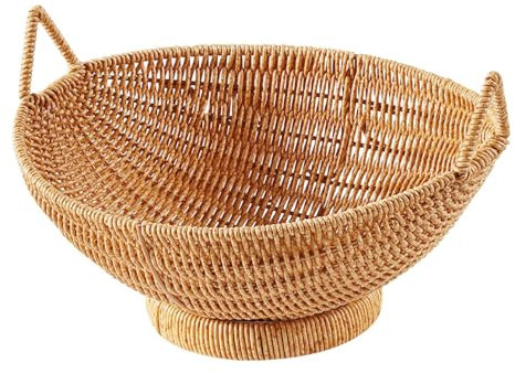 Panier de Rangement Rond en Rotin - Corbeille de Fruits en Osier - Corbeille à fruits tressée - corbeilles rondes en rotin tissé pour fruits, collations, table de bureau
