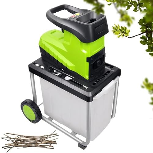 60L Electric Garden Shredders,2800w Wood Chippings for Garden, 5000rpm Garden Shredders Heavy Duty Maximum Cutting Diameter 4.5cm, for Yard Cleanup, Composting Add 10m power cord