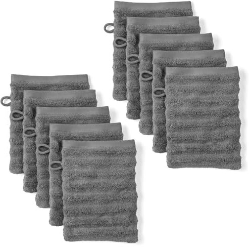 Pure Label Waschlappen - 10er-Pack 16x21cm aus 100% Baumwolle - saugstark, schnelltrockend & weich - Waschhandschuh mit Anhängeschlaufe - Oeko-TEX Zertifiziert - Anthrazit