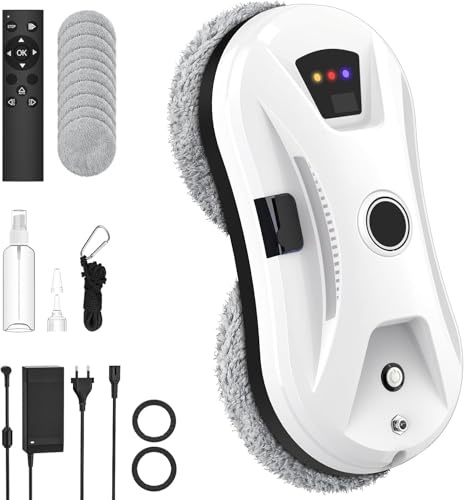 Fensterputzroboter mit Sprühfunktion, 5600Pa Automatischer Fensterreiniger für große Außenfenster, Streifenfreie Reinigung ohne Nacharbeiten, Anti-Absturz, 3 Reinigungsmodi