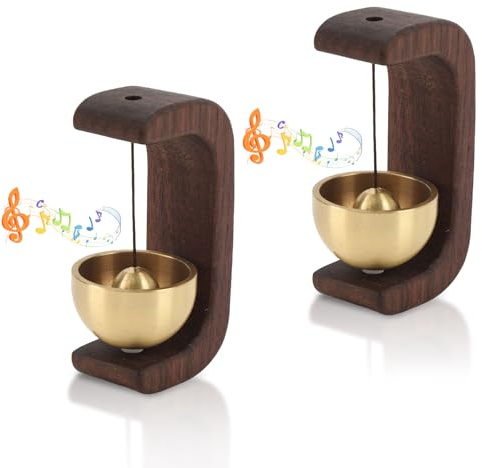 2PCS Shopkeepers Bell for Door Opening, Magnetic Wooden Wind Chime Mini Door Bell Chime for Business When Entering for Refrigerator Garden Decor(Black Walnut Wood)