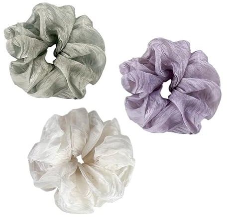 AMOR SPES 3pcs Chiffon Lace Silk Like Hair Scrunchies Set Hair Tie Hairbands for Women Hair Rope Headband Hair Accessories