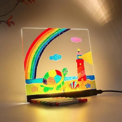 Sprifityy Tableau lumineux Message LED,35x26cm Acrylique Lumineuse Tableau à Message LED,Tablette Lumineuse Dessin Effaçable avec 7 couleurs Stylo, Avec interrupteur,avec Support Réglable (Brancher)