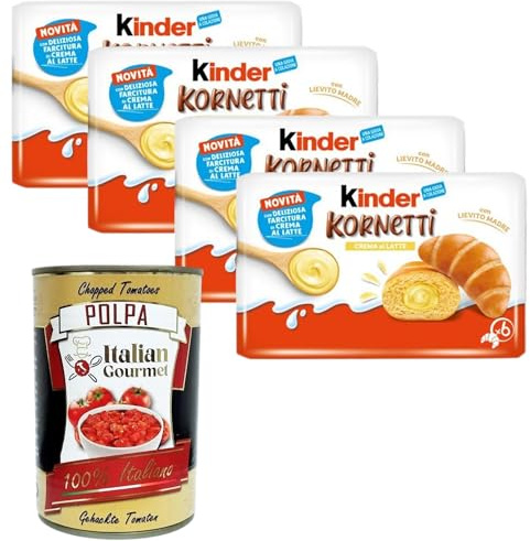 Italian Gourmet Kinder Kornetti Crema al Latte, Croissant mit Milchcremefüllung, 270g, 4er Pack (24 Stück)+ Italian Gourmet Polpa 400 g