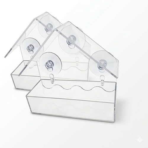 2er Set Fenster Vogelhaus 15 x 6 x 14,5 cm Kunststoff Transparent 3 Saugnäpfen Vogelfutterhaus Vogel Futterhaus Wetterfest