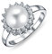 Traditionelle zeitlose Hochzeit CZ Halo Solitär simulierte weiße Perle Cocktail Verlobungsring für Frauen .925 Sterling Silber