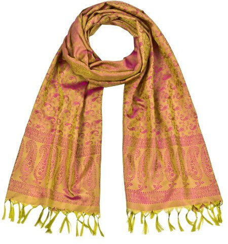 Maharanis Handgewebter Jacquard Seidenschal 100% reine Seide pistazie pink