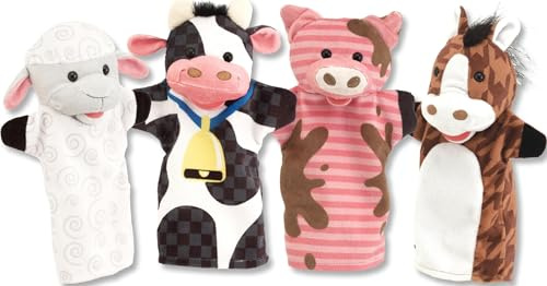 Melissa & Doug Farm Friends Hand Puppets (Set of 4) - Cow, Horse, Sheep, and Pig Soft Puppets for Kids and Toddlers Ages 2+