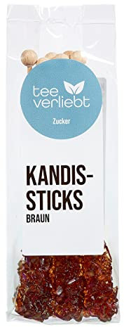 teeverliebt - Kandiszucker-Sticks braun I 6 Kandis-Stäbchen im Folien-Beutel I leckerer Tee-Zucker am Stiel