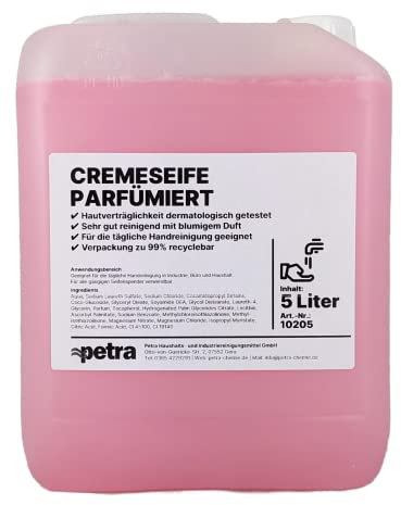 Cremeseife parfümiert [2x5 Liter Kanister] rosa Flüssigseife mit blumigem Duft, pflegend, für tägliche Handreinigung in Industrie, Büro und Haushalt - Für alle gängigen Seifenspender verwendbar - Qualität aus Thüringen