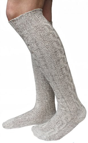 Alpenlife 2 Paar Lange Herren Trachten Socken, Kniebund Socken, Strümpfe für ihre Lederhose, 2 Paar beige/meliert