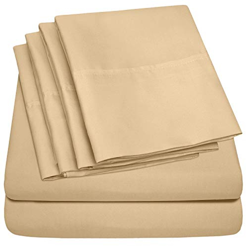 Full Size Bed Sheets - 6 Piece 1500 Supreme Collection Fine Brushed Microfiber Deep Pocket Full Sheet Set Bedding - 2 Extra Pillow Cases, Great Value, Full, Camel