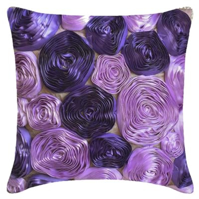 The HomeCentric Handgefertigt Lila Akzent Kissen, Band Purple Flower Kissen Decken, 40x40 cm Kissen Decken, Platz Seide Werfen Kissen Decken, Blumen Modern Dekouberwurf Kissenbezuge - Violet Blooms