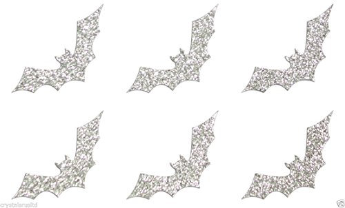 24 Silver Bats Fabric Glitter Iron-On Fabric Hotfix Transfer Applique 1 inch