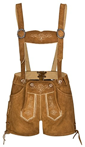 Damen 100% Wildleder - Trachtenlederhose Kurz Hotpants - Lederhose - Trachtenlederhose Damen kurz - Trachten Lederhose Damen Hellbraun - Oktoberfest