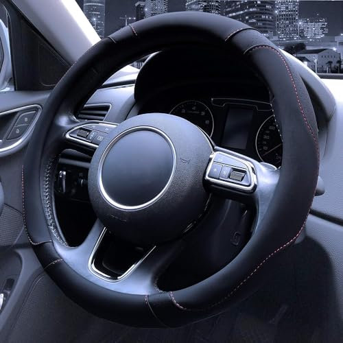 Istn Unisex Sport Stil Kontrast Farbe rutschfeste Schweiß Gute atmungsaktive PU Kunstleder 15 Zoll Auto Lenkrad Abdeckung Schwarz