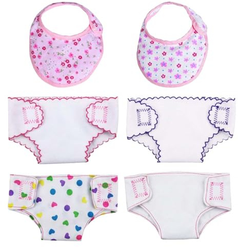 DC-BEAUTIFUL 4 Pcs Diapers, Underwear and 2 Pcs Bibs for 14-18 Inch Baby Dolls, Suitable for Infant Baby Girls Boys