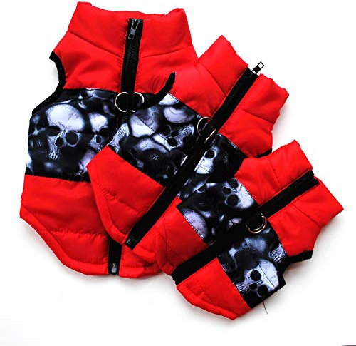 Etophigh Winter-warme Haustier-Hundekleidung-Weste-Jacken-Mantel-Hundegeschirr-Hundemantel-Hundejacke für kleinen Hund/Katze gepolsterte Winter-Kleidung (XS, Schwarz rot)