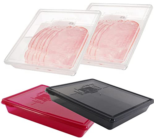Easy Make Lot de 4 Boîtes de Conservation 22x26x4,5cm avec Ouverture Facile – Idéal pour Conserver Charcuterie, Fromage, Saucisse, Saumon fumé, Hareng, Lardon, Terrine, Jambon – Design Français