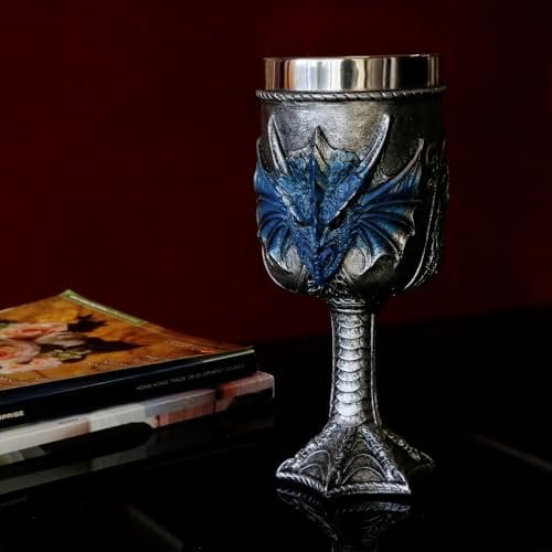 Medieval Blue Dragon Goblet Large - Dungeons and Dragons Goblets Chalices Gift - 14oz Stainless Steel Beer Wine Drinking Cup Vessel - GOT Dragon D&D Fans Gift for Party Decor Father Day Birthday