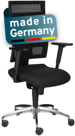 Bürostuhl mit Armlehnen, Arbeitsstuhl mit Netzrücken, ergonomischer Schreibtischstuhl, schwarz, Drehstuhl mit Rollen, office / desk / gaming chair, 110 kg belastbar, fürs Arbeitszimmer, Homeoffice