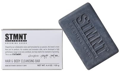 STMNT STATEMENT GROOMING GOODS Hair & Body Cleansing Bar 125g | Feuchtigkeitsspendende Formulierung mit Aktivkohle | Ideal für Reisen | Frei von SLS Sulfaten