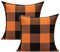 Halloween Orange and Black Buffalo Plaids Decorative Throw Pillow Covers Fall Farmhouse Classic Retro Rustic Cotton Linen Square Cushion Cases Home Decor for Sofa Couch Patio Outdoor 18x18 Set of 2