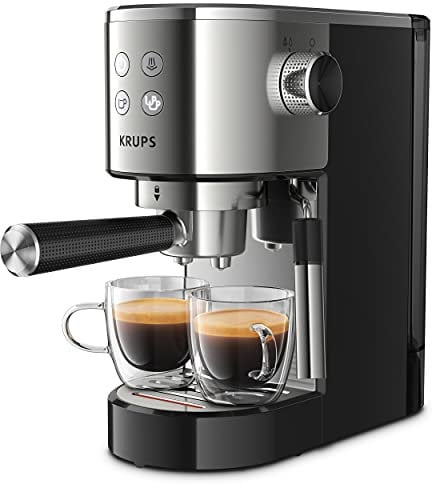 Krups Virtuoso XP442C cafetera, diseño compacto y elegante, capacidad 1.1 L, espresso, cappuccino, sistema Thermoblock, calentamiento rápido, cuchara dosificadora, bandeja calientatazas