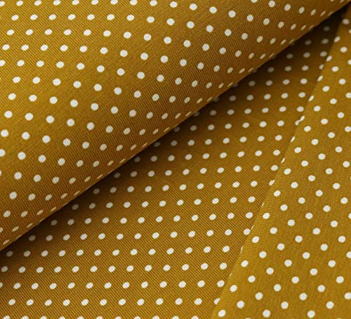 Jersey Stoff mit weißen Punkten auf Senf als Meterware zum Nähen, 50 cm