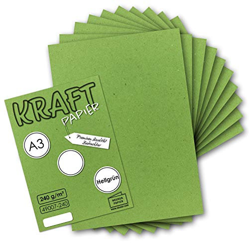 25x Vintage Kraftpapier in Hell-Grün - DIN A3-29,7 x 42 cm - 240g - natur Recycling-Karton - nachhaltig ökologisch Bastel-Karton Einzel-Karte - UmWelt by GUSTAV NEUSER