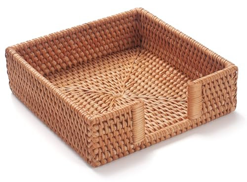 YANGQIHOME Porte-serviettes carré en rotin, 19,1 x 19,1 x 6,3 cm, plateau de serviettes en osier tissé pour restaurant, cuisine, salle de bain, table