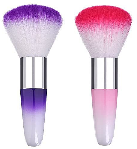 Quesuc 2 Pieces Soft Nail Art Dust Remover Powder Brush Cleaner for Acrylic and Makeup Powder Blush Brushes (Pink Purple)