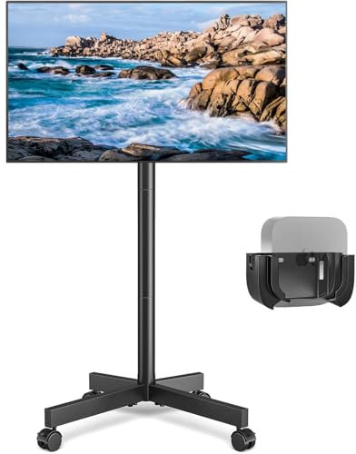 Support roulant pour TV mobile avec support Apple TV/Roku Ultra pour téléviseurs intelligents LCD LED OLED 4K de 23 à 60 jusqu'à 40 kg, hauteur réglable en métal et support inclinable pour bureau à