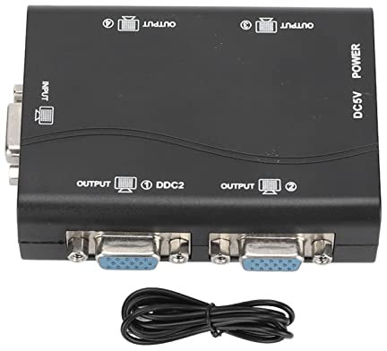 4 Port VGA Splitter, 1 in 4 Out VGA Splitter 250MHz 1920x1440 USB Powered HD Video Splitter for Laptop Projector TV