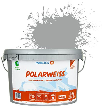 Farbklecks24 Polarweiss Color (versch. Farben) premium Wandfarbe, weiss, sehr hohe Deckkraft, Wandfarbe, Deckenfarbe, Deckkraft Klasse 1, Nassabrieb Klasse 2 (2,5L, Grau 7-1)