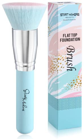 Pinceau Fond de Teint Start Makers Professionnel Kabuki Pinceaux Maquillage Pour le Visage Premium Synthèse Plat Pinceau Doux Pour le Mélange Liquide, Crème ou Poudre Cosmétique (Bleu)