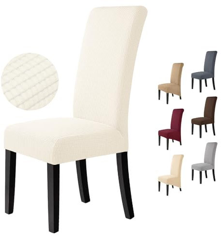 BalladHome Stuhlhussen 4 Stück Stuhlbezüge Stretch Stuhlbezug Elastische Spandex Stuhlhussen Universal Abnehmbare Waschbar für Hotel Party Bankett (Cremeweiß, 4 Stück)-M